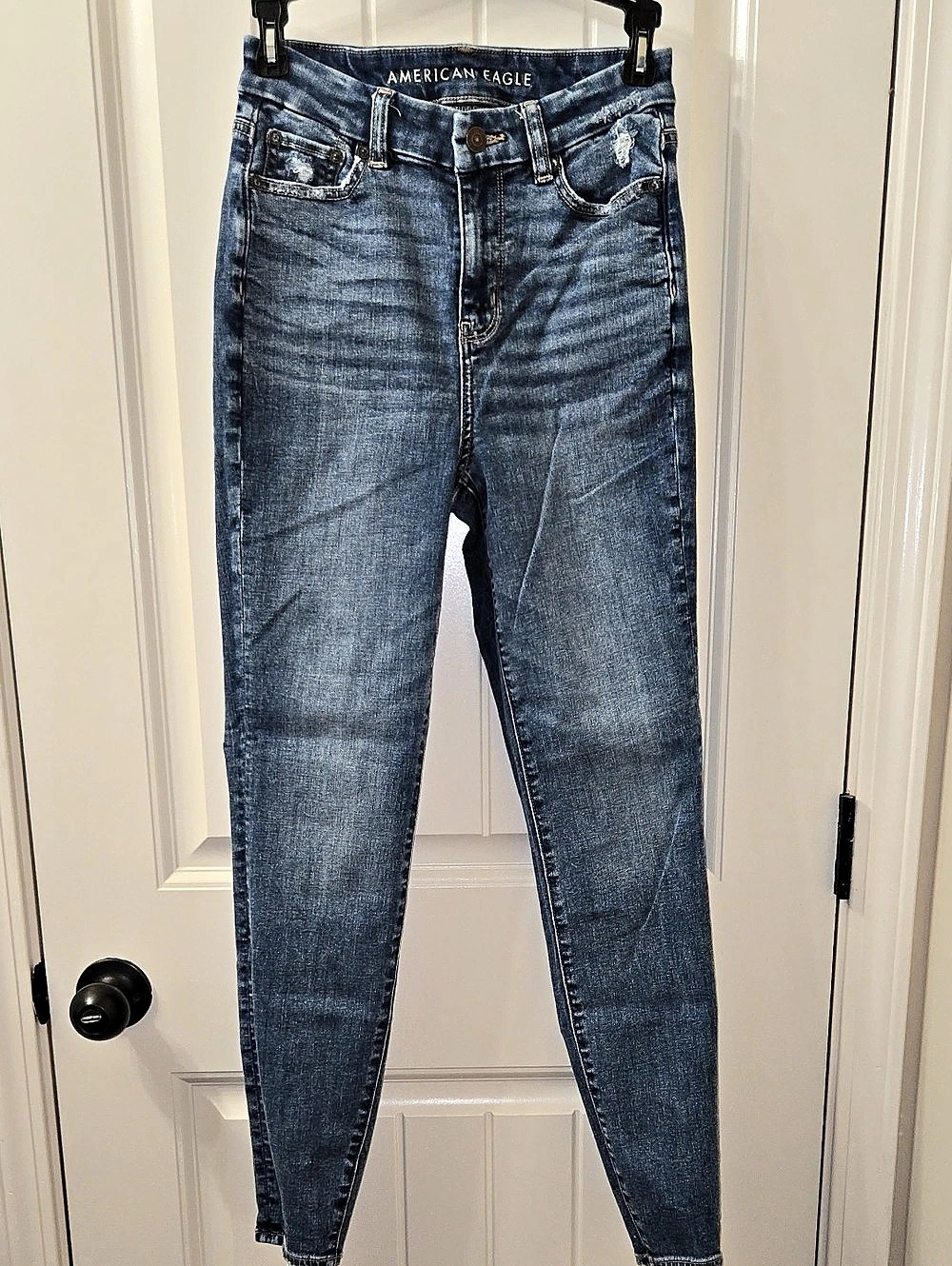 American Eagle Curvy Hi-Rise Jegging Blue Waist 8 Distressed Jeggings